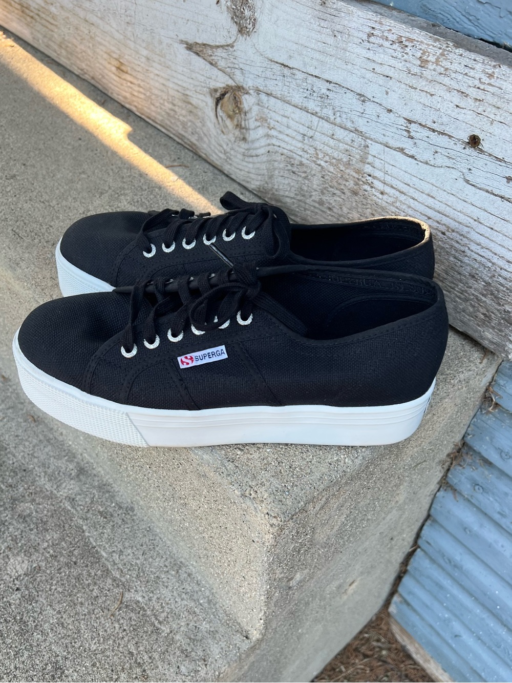 Black Platform Superga Unisex 10 / 8.5 100% Cotton Canvas Sneaker Preppy Coastal